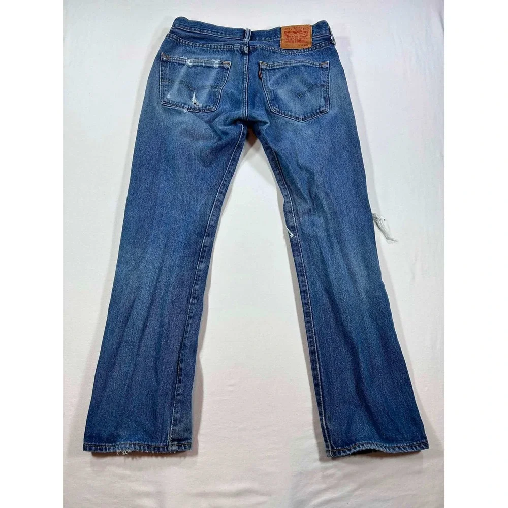 Levis 501 Original Fit Distressed Jeans Blue Button Fly 31x30 Paint Splatter